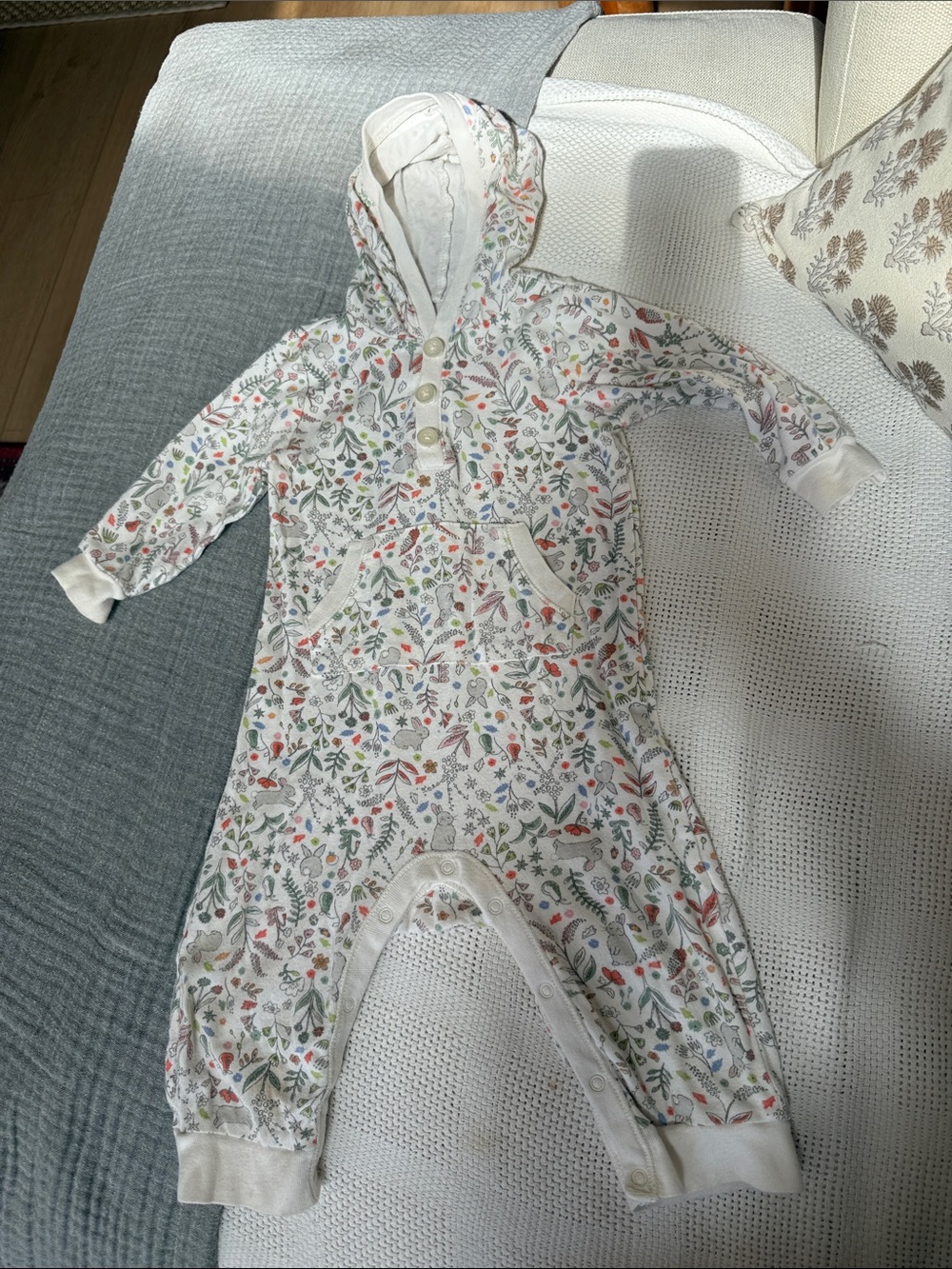 Old Navy Cream Hooded Floral-Print Baby One-Piece